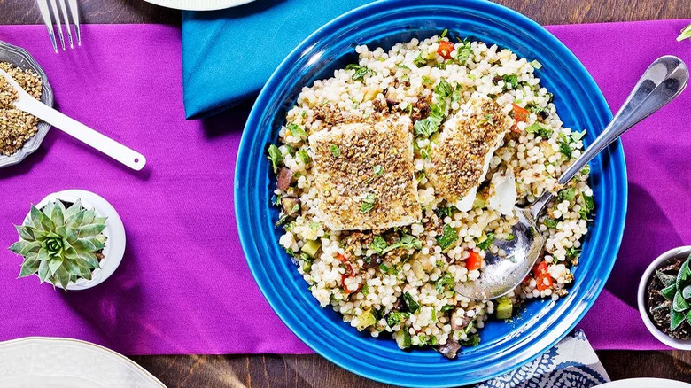 Bowl of couscous with fish