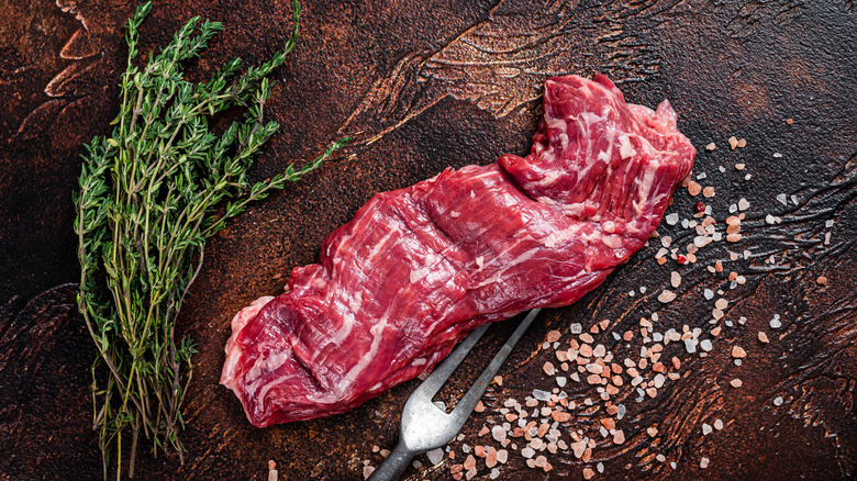 Raw skirt steak