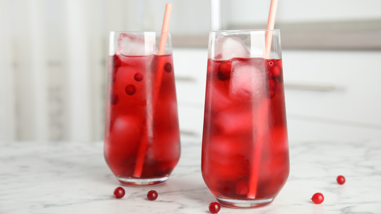 Glasses of iced cranberry juice