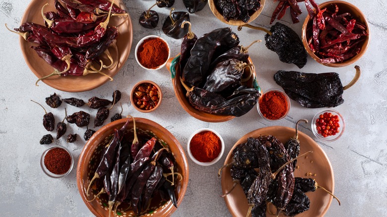 Variety of dried chiles