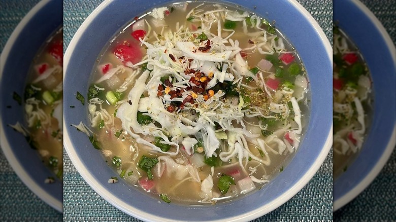 Pozole soup with toppings