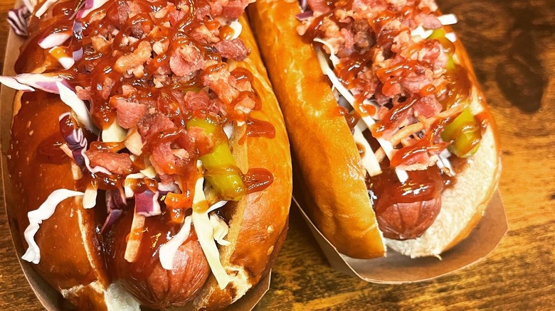 steak dogs with bourbon barbecue sauce