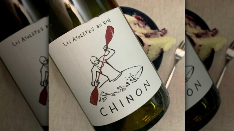 closeup Chinon wine bottle