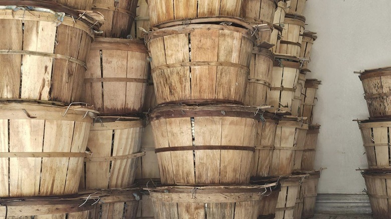 Crab bushel baskets stacked