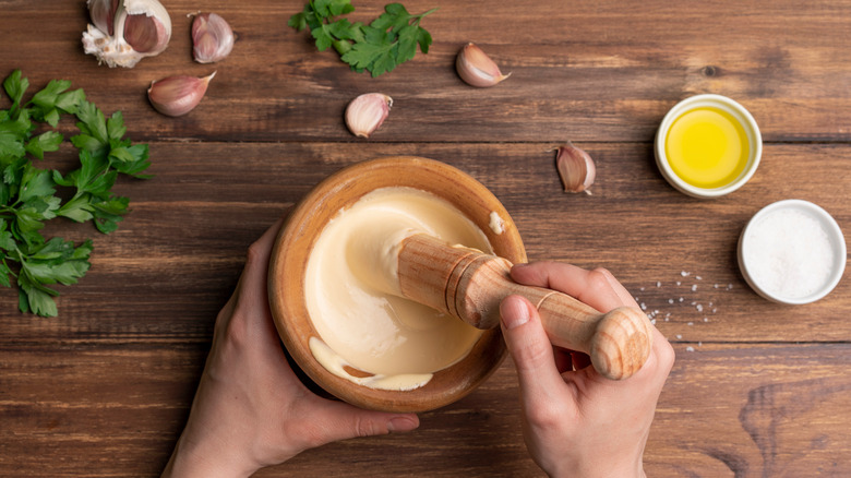 Garlic aioli in bowl