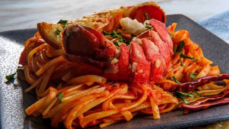 Lobster over pasta