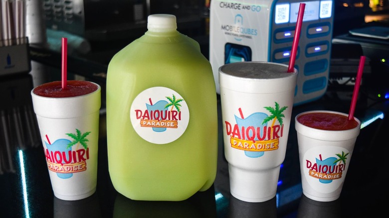 Styrofoam cups and gallon daiquiris