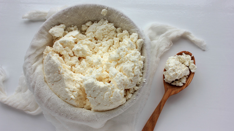 Ricotta in cheesecloth