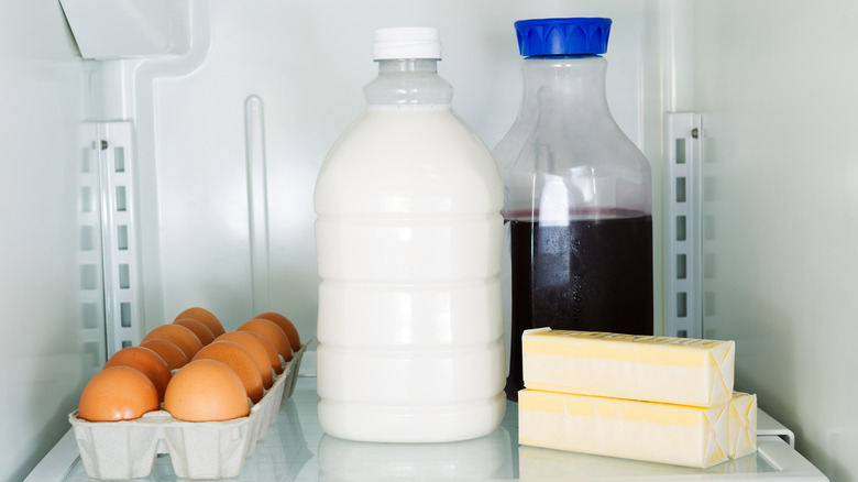 Butter and food items in fridge