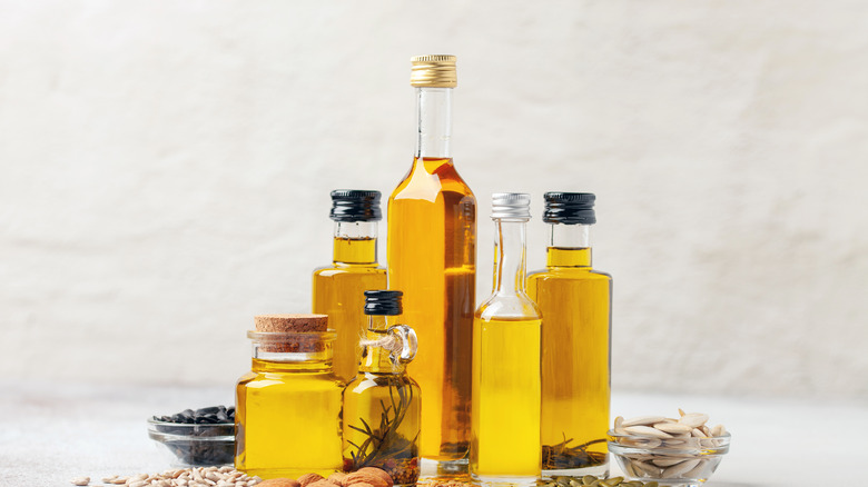 Various cooking oils in bottles