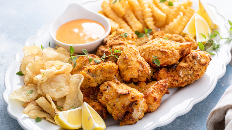 fried catfish nuggets with fries