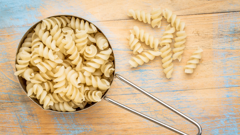 Uncooked fusilli quinoa pasta