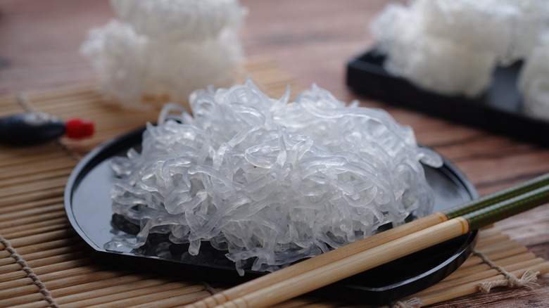 Shirataki noodles with chopstick