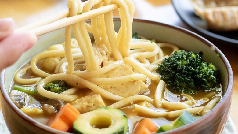 Vegan noodle ramen in bowl