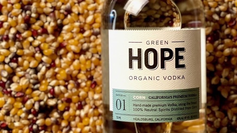 Green Hope Vodka bottle and corn