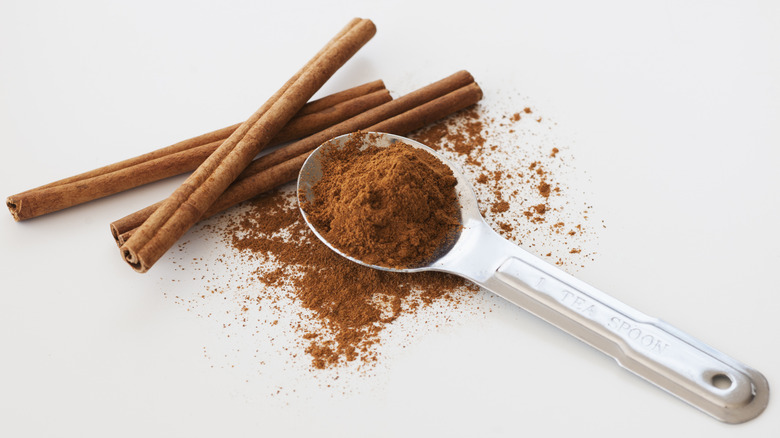 Teaspoon with cinnamon and cinnamon sticks