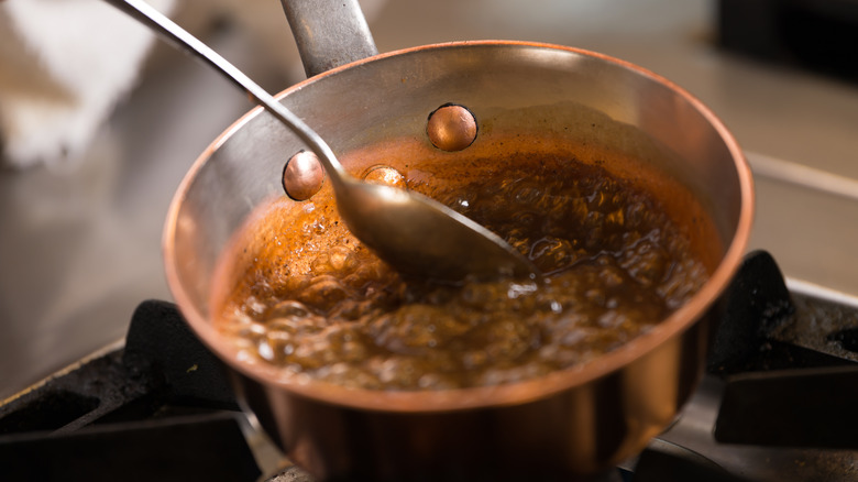 Caramel sauce on the stove