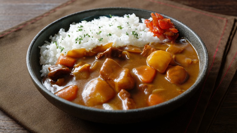 Curry in bowl with rice