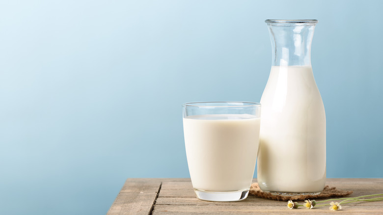 Pitcher and glass of milk