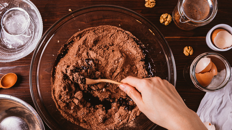 Brownie batter ingredients in bowl