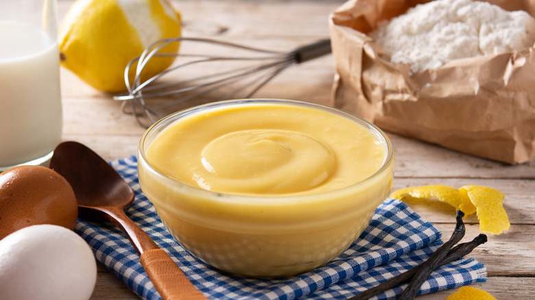 Pastry cream in glass bowl