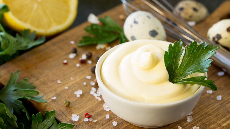 Homemade mayonnaise in dish