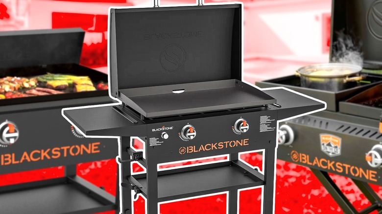 Blackstone griddle on red background