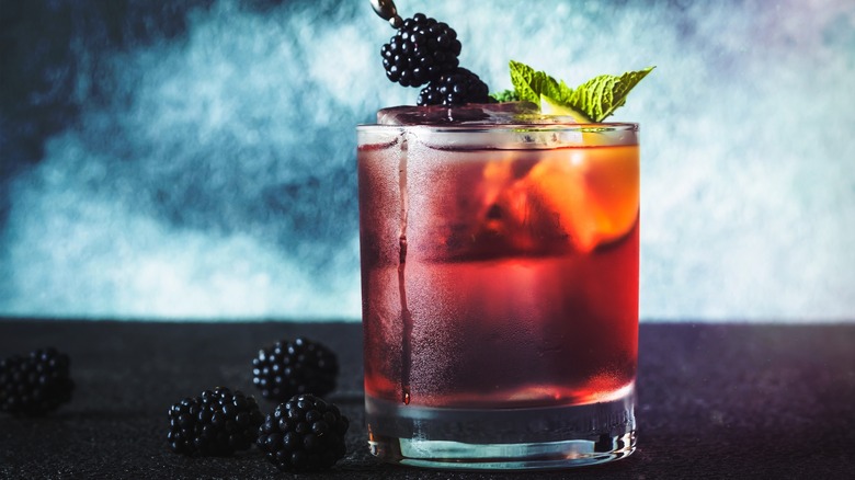 Blackberry bourbon smash cocktail