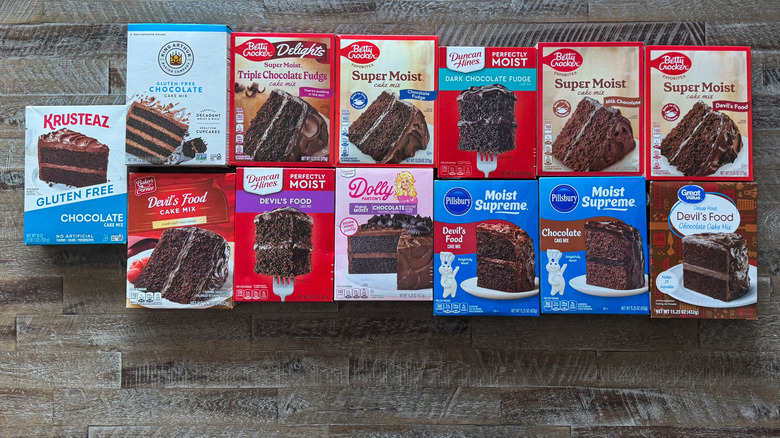 Cake mixes on brown table