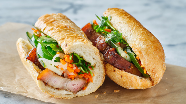 two bánh mì sandwiches