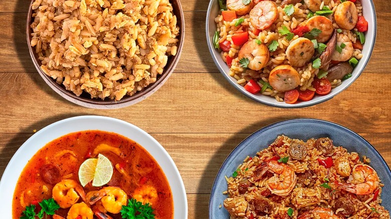 four Cajun dishes in bowls