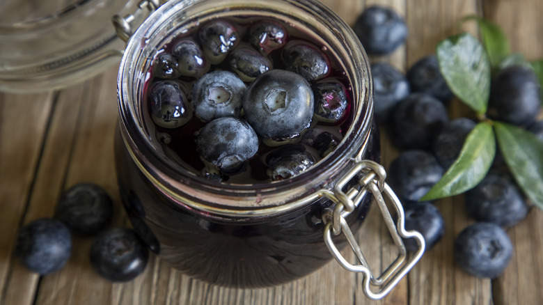 Blueberries on counter in jar