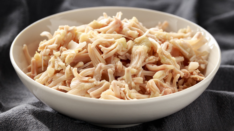 Canned jackfruit in a white bowl