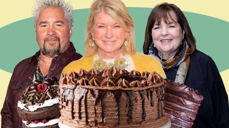 Composite image of celebrity chefs and cake