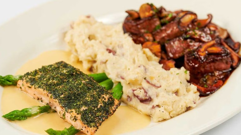 Steak Diane and Herb Crusted Salmon