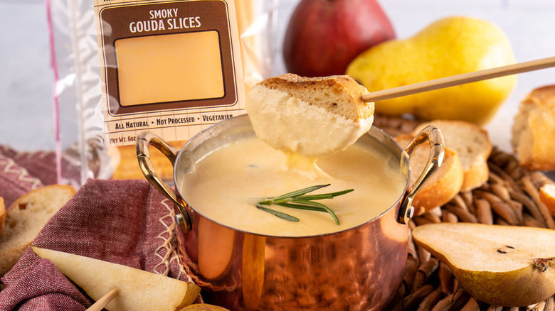 Smoky gouda melted in pot