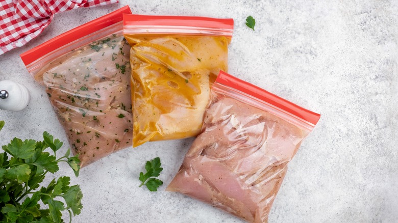 Chicken marinating in Ziploc bags