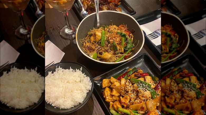 chinese dishes on table at pf changs