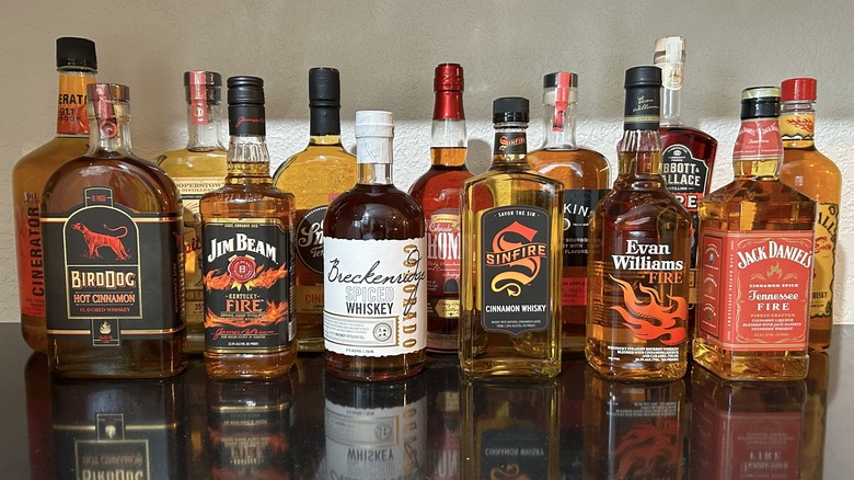 Assorted bottles of cinnamon whiskey