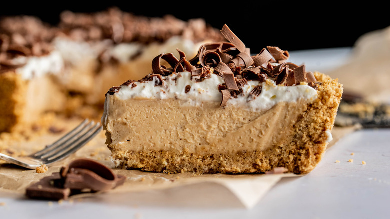 Slice of peanut butter pie on plate