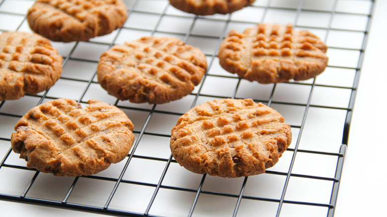 Peanut butter cookies on wire rack