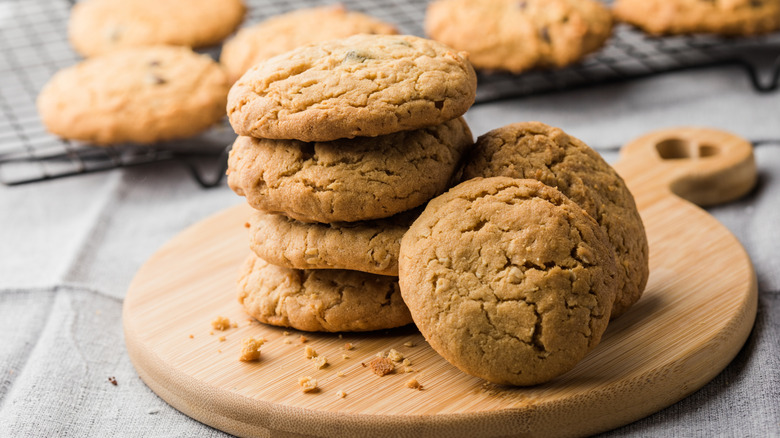 Peanut butter cookies on wooden board