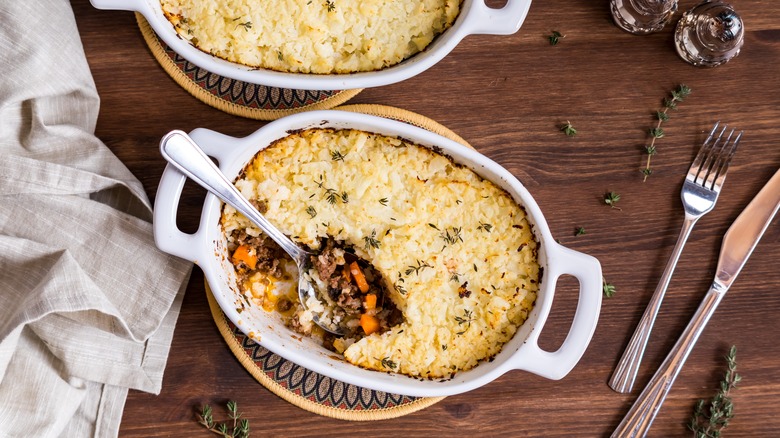 cottage pie in white dish