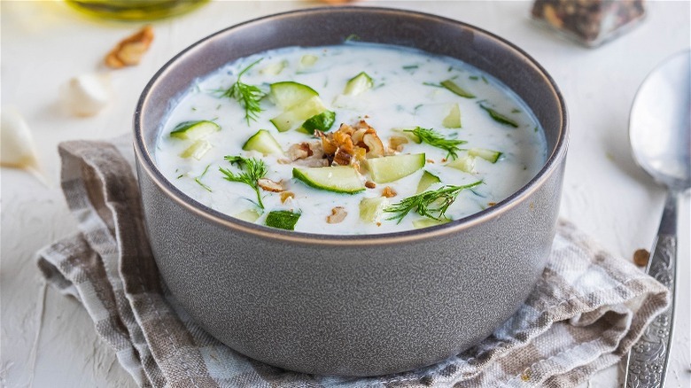 Bulgarian yogurt-based cucumber soup