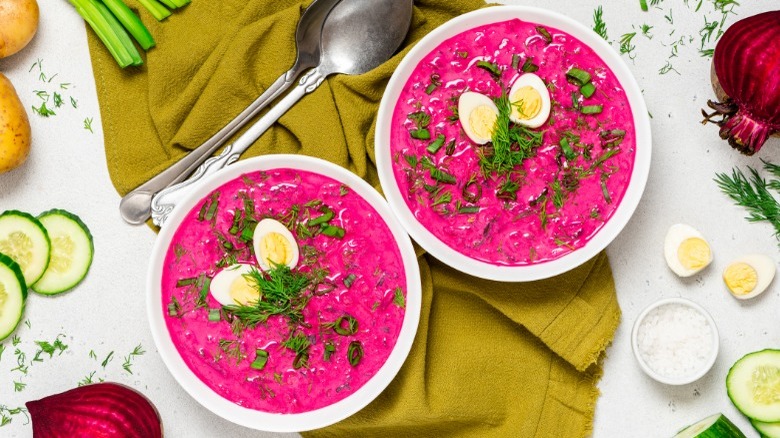 Cold beet soup with egg