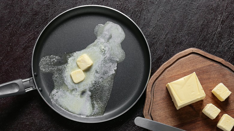 Pan with melting butter