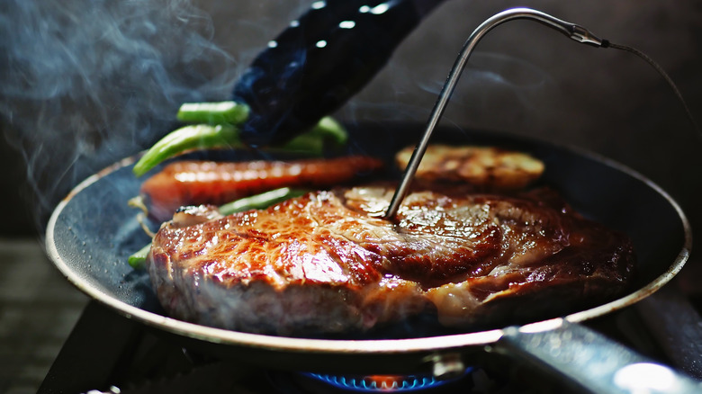 Steak searing in nonstick pan