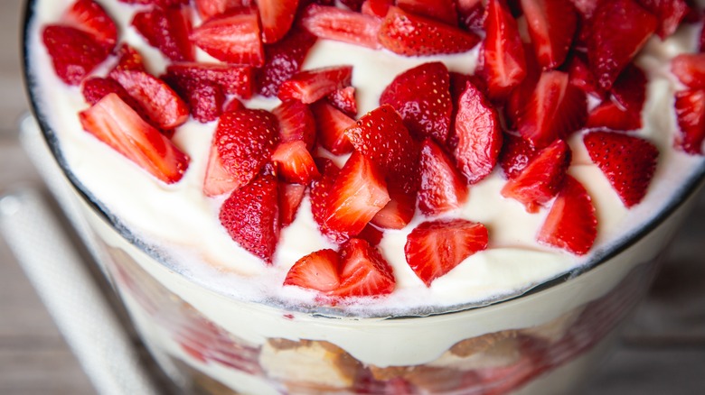 Strawberry trifle in a glass bowl