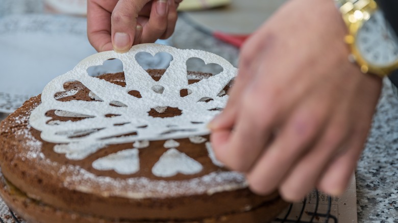 Paper heart-shaped cake stencil