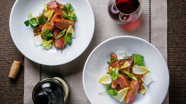 Duck breast with wheat berries and endive